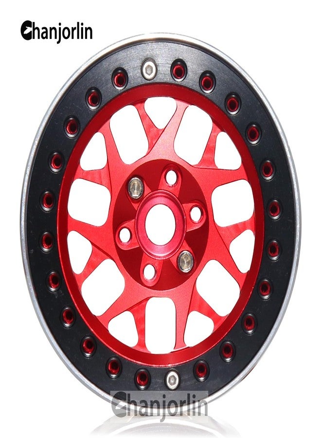 Chanjorlin 2.2 RC Beadlock Wheels Rims 12mm Hex 1/10 Aluminum Alloy Mud Slingers Hubs for 1:10 Rock Crawler Car Axial SCX10 Tamiya CC01 D90 RR10 RC4WD Gen8 Traxxas TRX4 2.2" Tires 4PCS (Red) - Image 4